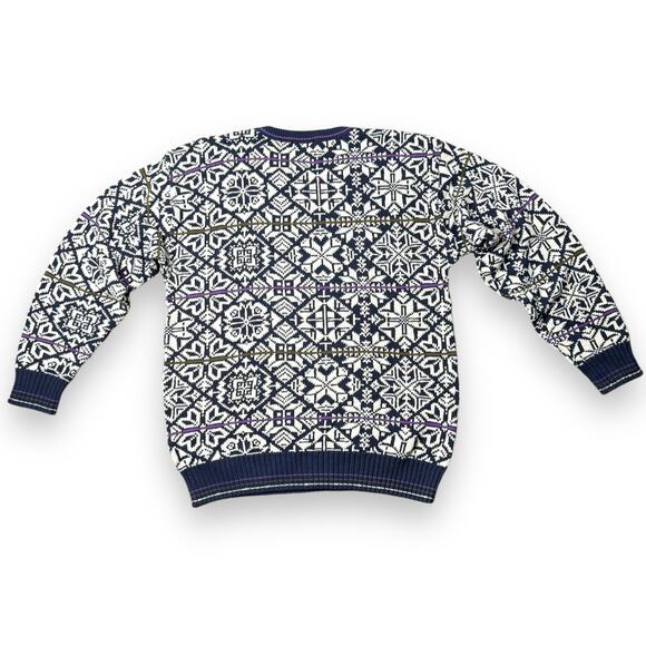 Vintage Nordic Snowflake Sweater Unisex L Knit Pullover Retro Winter Jumper USA - Picture 4 of 8